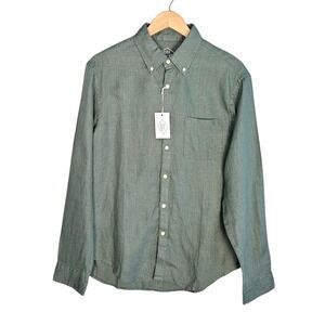 Alex Crane Linen Shirt Mens L Green 100% Linen Button Down NWT Long Sleeve